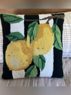 Peking Handicraft Lemon Branch Hooked Wool Pillow by Sally Eckman Roberts 16x16”